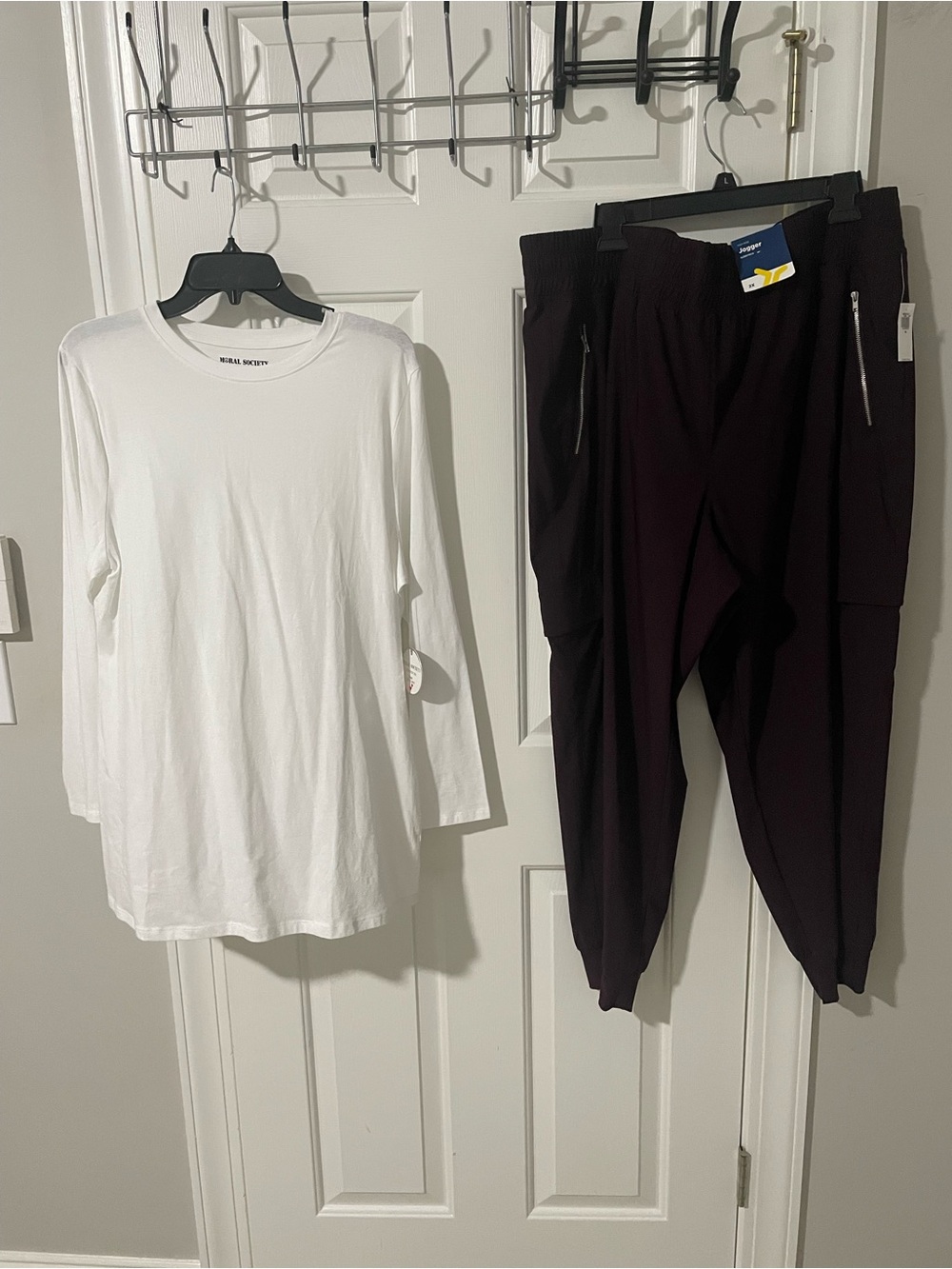 Society White Long Sleeve Tee with purple  2x nwt Track Joggers